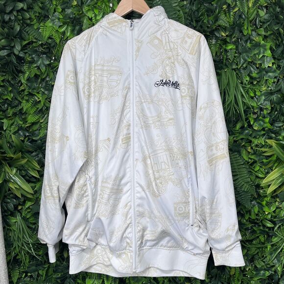Y2K ECKO UNLTD Jacket Men XL White Full Zip All Over Print Hidden Hoodie 2355 - Picture 8 of 11